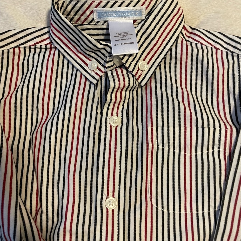 Janie and Jack shirt, strips blue and red